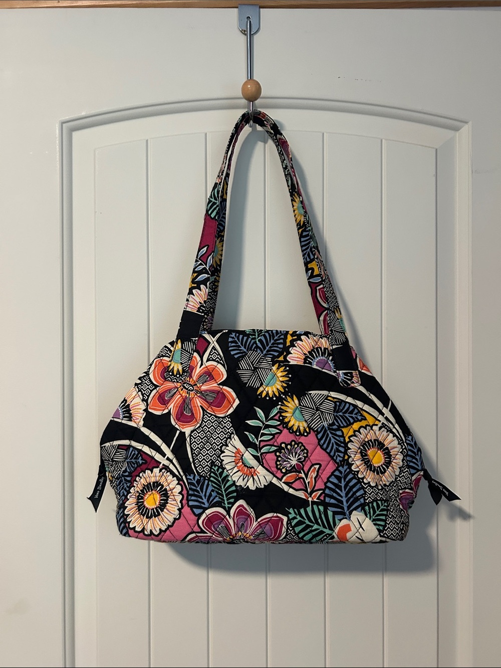 Vera Bradley Quilted Floral Tote in Black, Pink, Yellow and Green